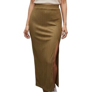 REMI X REVOLVE  Jacqui Gold Metallic Ribbed Side Slit Shimmer Maxi Skirt NWOT XS